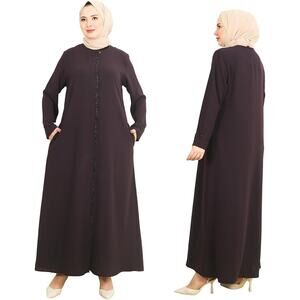 Abaya for Muslim, Zipper and Stone Details, Long Sleeve Dress Islamic Kaftan XXL